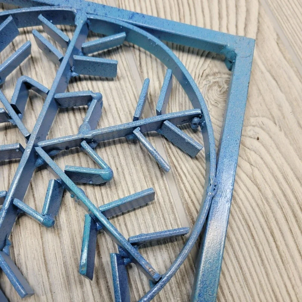 Handmade Snowflake Wall Decor Kitchen Trivet‎ Blue Metal Industrial Welded Art